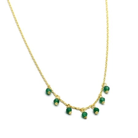 Green onyx beaded necklace, Brass 22k gold plated necklace, Gifts jewelry